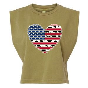 Patriotic American Flag Heart Cow Print 4th Of July Usa Gift Garment-Dyed Women's Muscle Tee