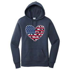 Patriotic American Flag Heart Cow Print 4th Of July Usa Gift Women's Pullover Hoodie