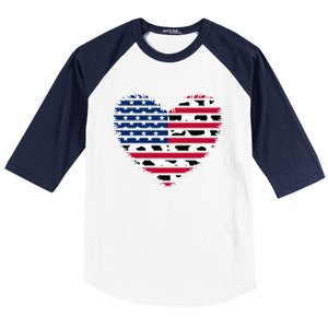 Patriotic American Flag Heart Cow Print 4th Of July Usa Gift Baseball Sleeve Shirt