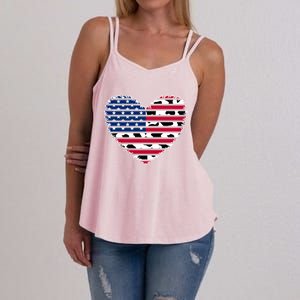 Patriotic American Flag Heart Cow Print 4th Of July Usa Gift Women's Strappy Tank