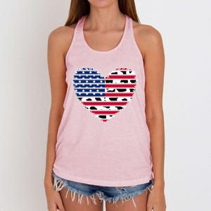 Patriotic American Flag Heart Cow Print 4th Of July Usa Gift Women's Knotted Racerback Tank