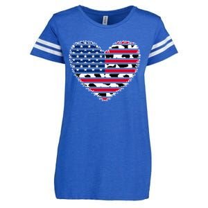 Patriotic American Flag Heart Cow Print 4th Of July Usa Gift Enza Ladies Jersey Football T-Shirt