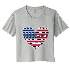 Patriotic American Flag Heart Cow Print 4th Of July Usa Gift Women's Crop Top Tee