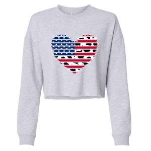 Patriotic American Flag Heart Cow Print 4th Of July Usa Gift Cropped Pullover Crew