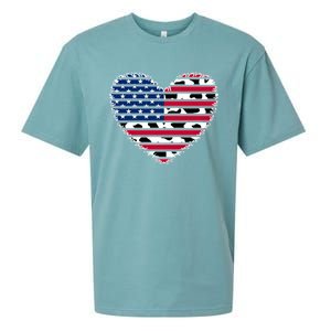 Patriotic American Flag Heart Cow Print 4th Of July Usa Gift Sueded Cloud Jersey T-Shirt