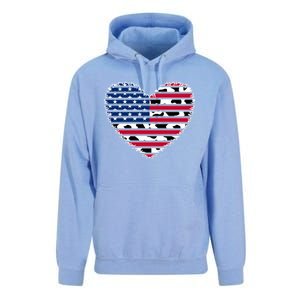 Patriotic American Flag Heart Cow Print 4th Of July Usa Gift Unisex Surf Hoodie