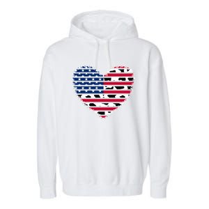 Patriotic American Flag Heart Cow Print 4th Of July Usa Gift Garment-Dyed Fleece Hoodie