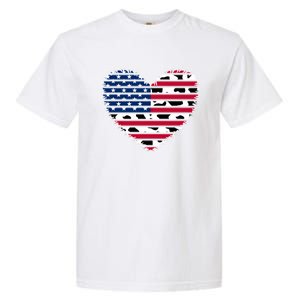 Patriotic American Flag Heart Cow Print 4th Of July Usa Gift Garment-Dyed Heavyweight T-Shirt