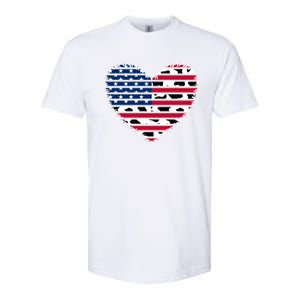 Patriotic American Flag Heart Cow Print 4th Of July Usa Gift Softstyle CVC T-Shirt