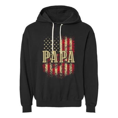 Papa American Flag Patriotic Grandfather Funny Pops Grandpa Garment-Dyed Fleece Hoodie