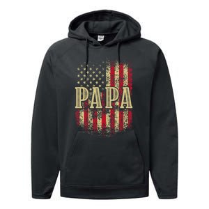 Papa American Flag Patriotic Grandfather Funny Pops Grandpa Performance Fleece Hoodie