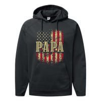 Papa American Flag Patriotic Grandfather Funny Pops Grandpa Performance Fleece Hoodie