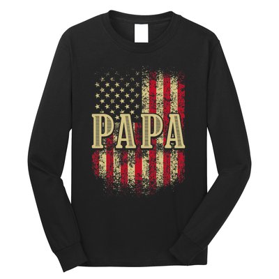 Papa American Flag Patriotic Grandfather Funny Pops Grandpa Long Sleeve Shirt