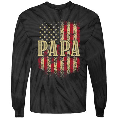 Papa American Flag Patriotic Grandfather Funny Pops Grandpa Tie-Dye Long Sleeve Shirt