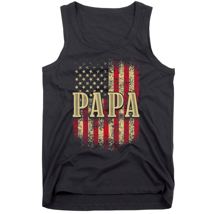 Papa American Flag Patriotic Grandfather Funny Pops Grandpa Tank Top