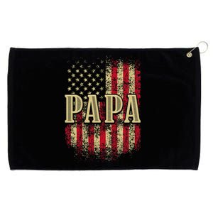 Papa American Flag Patriotic Grandfather Funny Pops Grandpa Grommeted Golf Towel