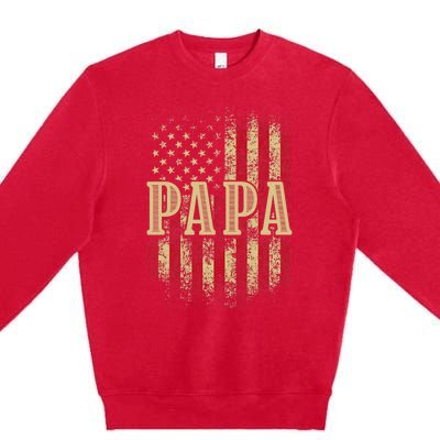 Papa American Flag Patriotic Grandfather Funny Pops Grandpa Premium Crewneck Sweatshirt