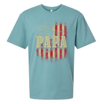 Papa American Flag Patriotic Grandfather Funny Pops Grandpa Sueded Cloud Jersey T-Shirt