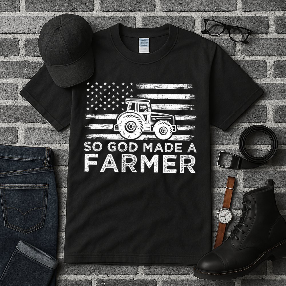 Patriotic American Flag Tractor So God Made A Farmer Gift Tall T-Shirt