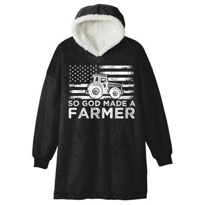 Patriotic American Flag Tractor So God Made A Farmer Gift Hooded Wearable Blanket
