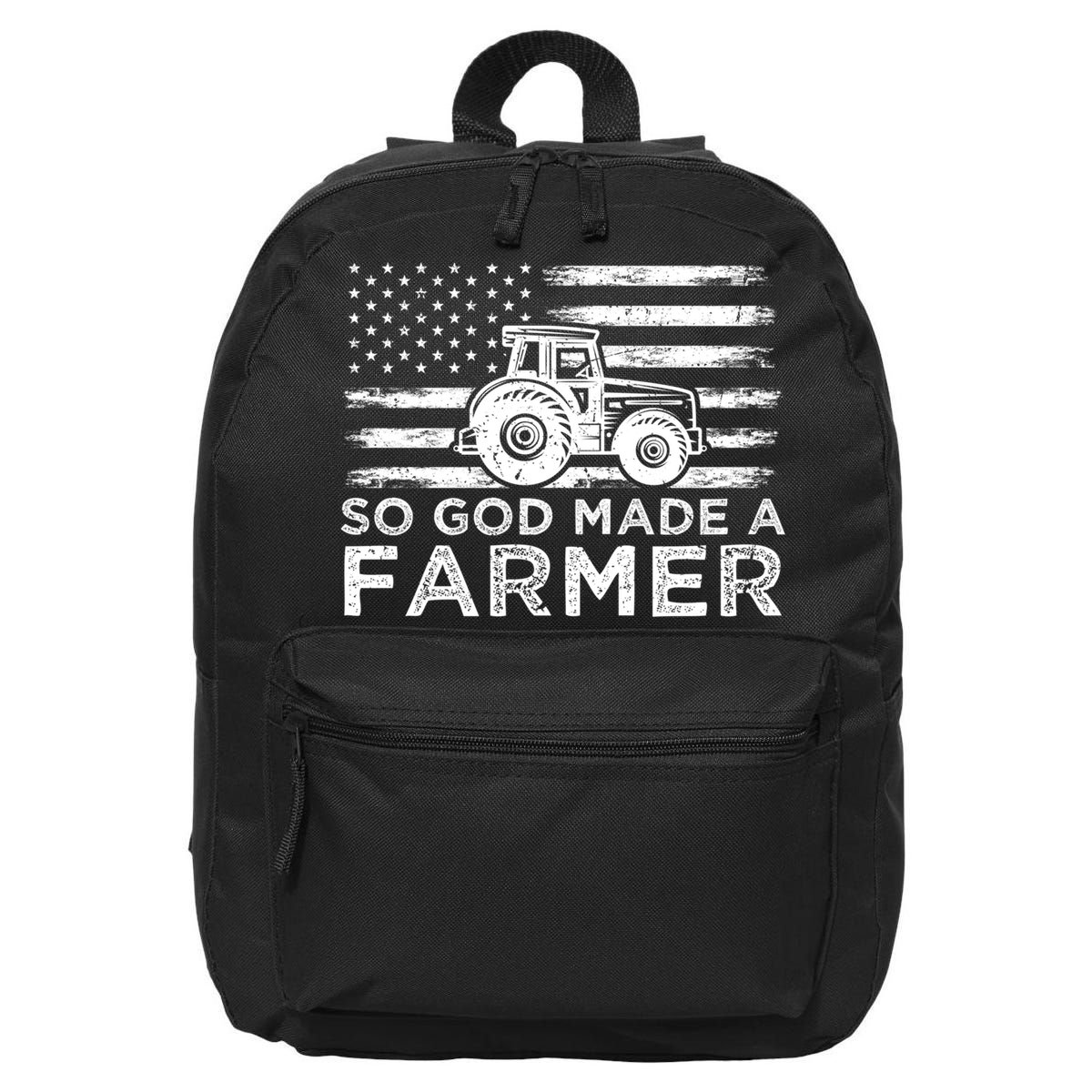 Patriotic American Flag Tractor So God Made A Farmer Gift 16 in Basic Backpack