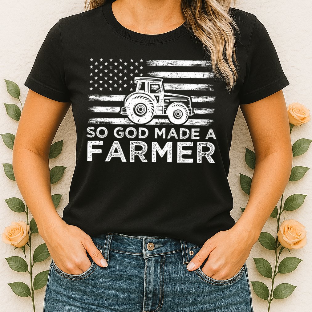 Patriotic American Flag Tractor So God Made A Farmer Gift Womens T-Shirt