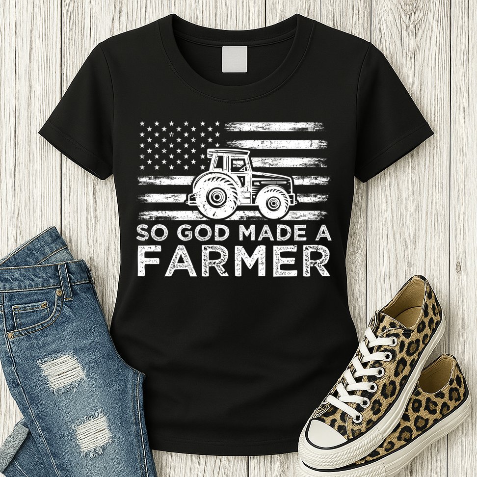 Patriotic American Flag Tractor So God Made A Farmer Gift Womens T-Shirt