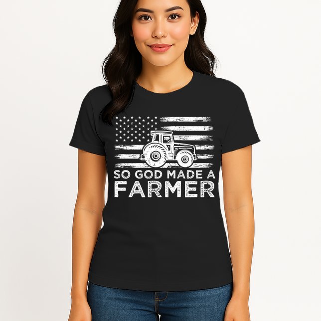 Patriotic American Flag Tractor So God Made A Farmer Gift Womens T-Shirt