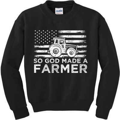 Patriotic American Flag Tractor So God Made A Farmer Gift Kids Sweatshirt