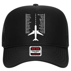 Phonetica Alphabet Funny Pilot & Aviation Airplane Gift High Crown Mesh Back Trucker Hat