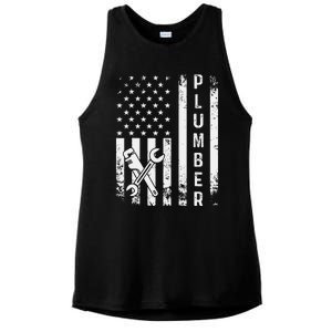 Plumber American Flag Plumbing Ladies PosiCharge Tri-Blend Wicking Tank