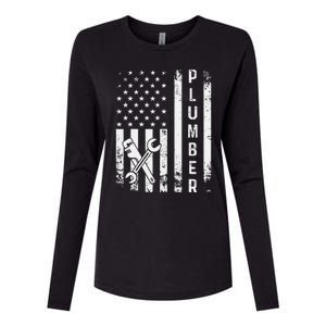 Plumber American Flag Plumbing Womens Cotton Relaxed Long Sleeve T-Shirt