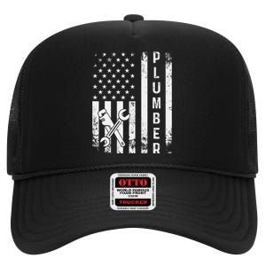 Plumber American Flag Plumbing High Crown Mesh Back Trucker Hat