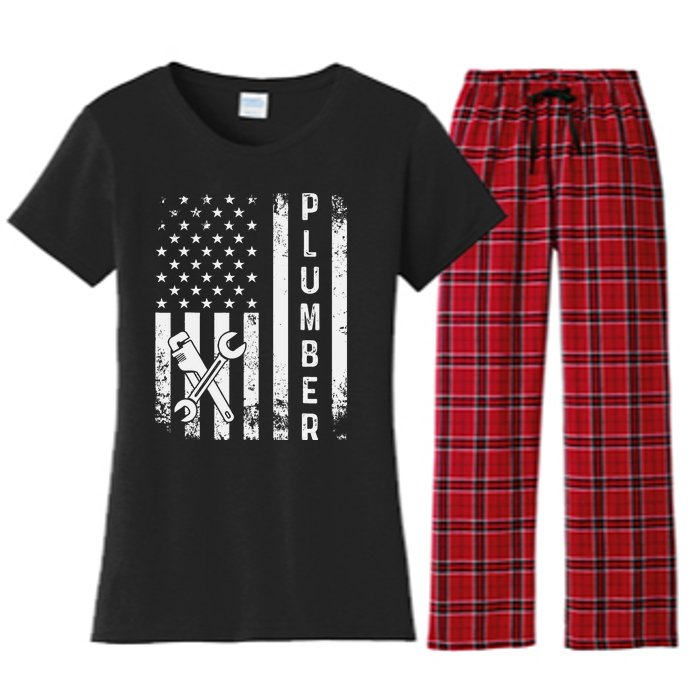 Plumber American Flag Plumbing Women's Flannel Pajama Set