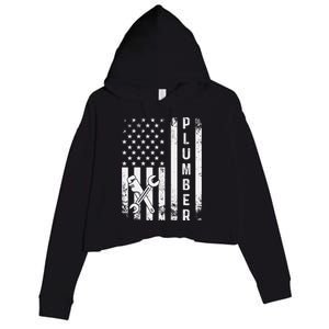 Plumber American Flag Plumbing Crop Fleece Hoodie