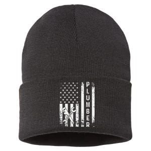 Plumber American Flag Plumbing Sustainable Knit Beanie