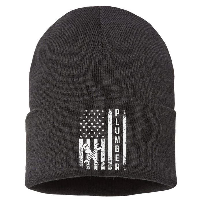 Plumber American Flag Plumbing Sustainable Knit Beanie