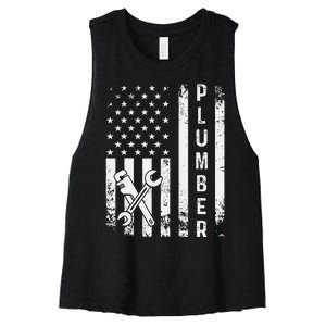 Plumber American Flag Plumbing Women's Racerback Cropped Tank