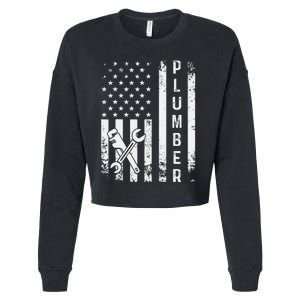 Plumber American Flag Plumbing Cropped Pullover Crew