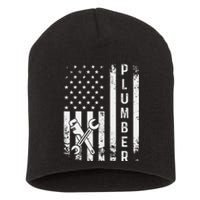 Plumber American Flag Plumbing Short Acrylic Beanie