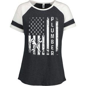 Plumber American Flag Plumbing Enza Ladies Jersey Colorblock Tee