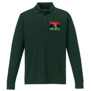 Pan African Flag Black Fist U.N.I.A. Flag Performance Long Sleeve Polo