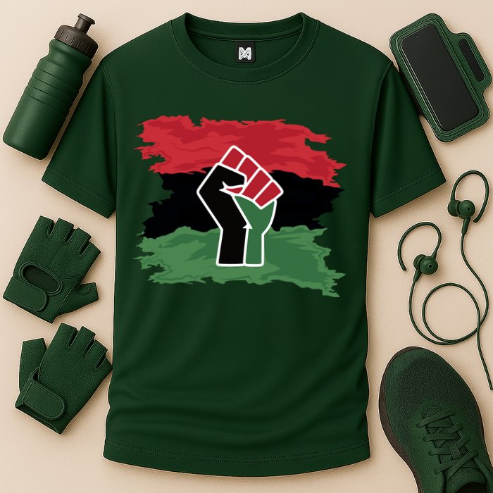 Pan African Flag Black Fist U.N.I.A. Flag Cooling Performance Crew T-Shirt