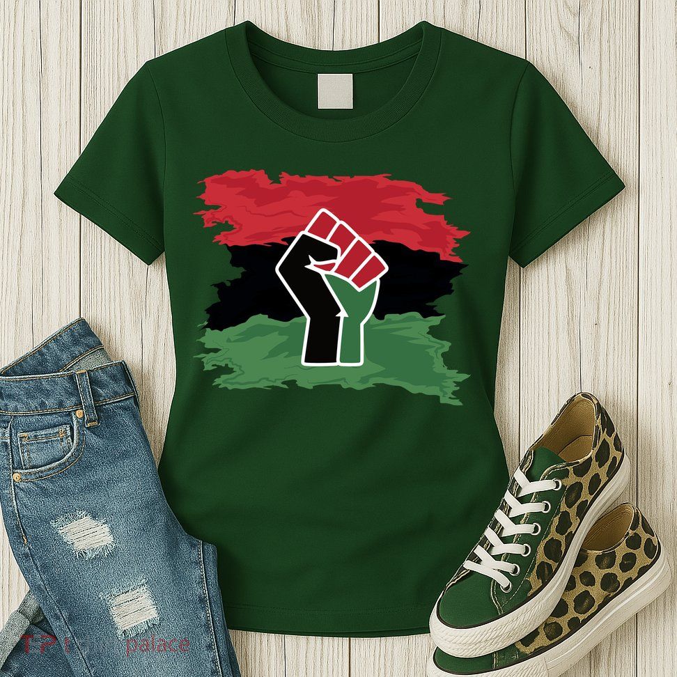 Pan African Flag Black Fist U.N.I.A. Flag Womens T-Shirt