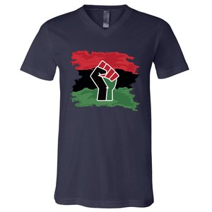 Pan African Flag Black Fist U.N.I.A. Flag V-Neck T-Shirt