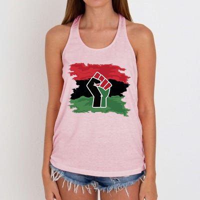 Pan African Flag Black Fist U.N.I.A. Flag Women's Knotted Racerback Tank