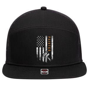 Painter American Flag Design Painting 7 Panel Mesh Trucker Snapback Hat