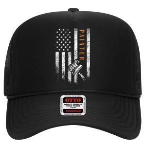 Painter American Flag Design Painting High Crown Mesh Back Trucker Hat