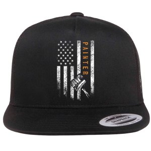 Painter American Flag Design Painting Flat Bill Trucker Hat