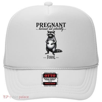 Pregnancy Announcement Funny Raccoon New Baby Shower Reveal High Crown Mesh Back Trucker Hat